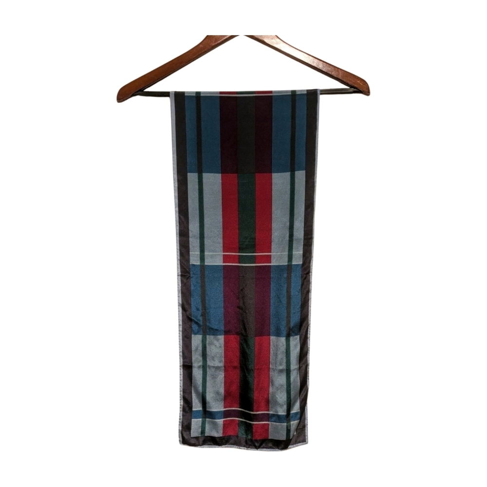 90s Vintage Evan Picone Blue Plaid Oblong Scarf 54" x 10"